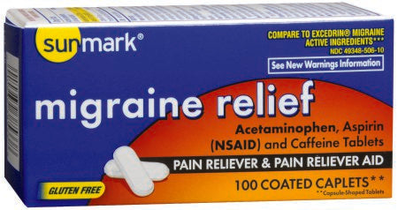 McKesson sunmark Pain Relief 250 mg - 250 mg - 65 mg Strength Acetaminophen / Aspirin / Caffeine Tablet 100 per Bottle - 49348050610