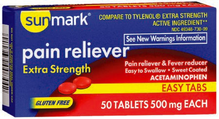 McKesson sunmark Pain Relief 500 mg Strength Acetaminophen Tablet 50 per Bottle - 49348073009