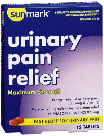 McKesson sunmark Urinary Pain Relief 97.5 mg Strength Phenazopyridine HCL Tablet 12 per Box - 49348094102