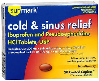 McKesson sunmark Cold and Sinus Relief 200 mg - 30 mg Strength Caplet 20 per Box - 49348009747