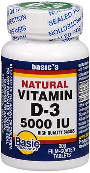 Basic Drug Vitamin Supplement Vitamin D3 5000 IU Strength Tablet 200 per Bottle - 30761017840