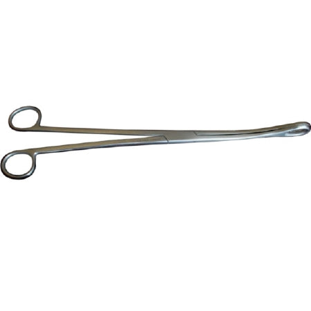 MedGyn - Placenta Forceps Hern-Kelly 12 Inch Length Surgical Grade Stainless Steel NonSterile NonLocking Finger Ring Handle Slightly Curved 19 mm Serrated Fenestrated Oval Jaws - 031145