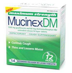 Reckitt Benckiser Mucinex DM Cold and Cough Relief 1,200 mg - 60 mg Strength Tablet 14 per Box - 63824007235