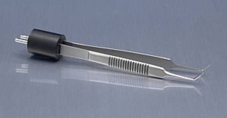 Bovie - Bipolar Forceps McPherson 3-1/2 Inch Length Surgical Grade Stainless Steel NonSterile NonLocking Thumb Handle Curved Micro 0.5 mm Tips - A844