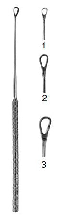 Olympus America - Ear Curette Snellen 5-7/8 Inch Length Round Knurled Handle Size 3 Tip Curved Serrated Teardrop Loop Tip - WT123201