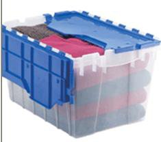 KeepBox - Attached Lid Container Clear / Blue Plastic 12-1/2 X 15-1/4 X 21-1/2 Inch - 66486CLDBL