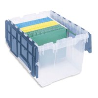 KeepBox - Attached Lid Container Clear / Blue Plastic 12-1/2 X 15-1/4 X 21-1/2 Inch - 66486FILEB