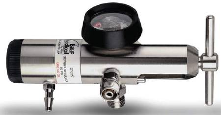 B & F Medical - Oxygen Regulator Click Style with Gauge and 2 Check Valves 0 - 25 LPM Barb Outlet CGA-870 - 21025
