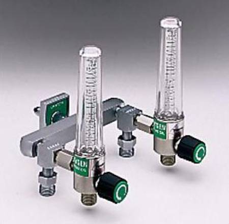 Allied Healthcare Timeter Sure Grip Oxygen Flowmeter Dual with Y Bar and 2 Power Take-Offs 0 - 15 LPM DISS Outlet Chemetron Adapter - 15002-03YP2