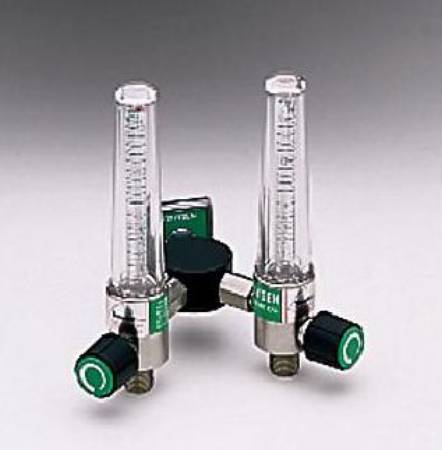 Allied Healthcare Timeter Sure Grip Oxygen Flowmeter Dual with T Bar 0 - 15 LPM DISS Outlet DISS Hand Tight Adapter - 15008-03T