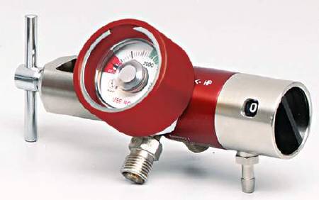 Rhino - Oxygen Regulator Continuous with Gauge and 2 Check Valves 0 - 25 LPM Barb Outlet CGA-870 - L370-220-R
