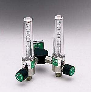 Allied Healthcare Timeter Sure Grip Oxygen Flowmeter Dual with Y Bar and 1 Power Take-Off 0 - 15 LPM DISS Outlet DISS Hand Tight Adapter - 15008-03YP1-A