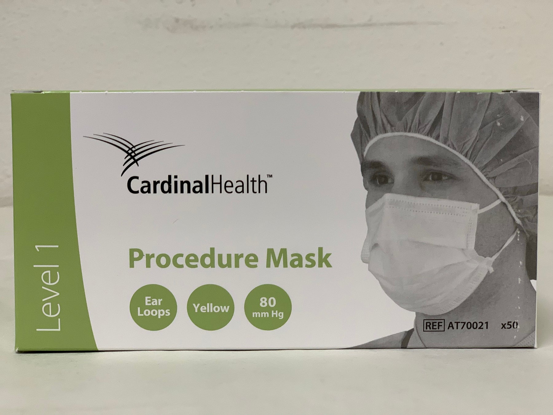 Cardinal AT70021 Secure-Gard Earloop Procedure Mask Pleated One Size Fits Most Yellow - Box of 50 Masks