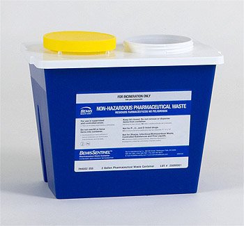 Bemis Sentinel - Pharmaceutical Waste Container 15-7/8 H X 16-1/2 L X 11-13/16 W Inch 8 Gallon Blue Base / White Lid Horizontal / Vertical Entry Gasketed Hinged Lid - 4008 050
