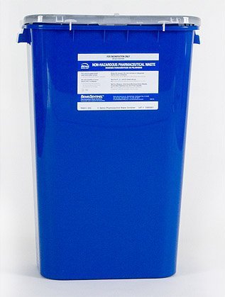 Bemis Sentinel - Pharmaceutical Waste Container 22-1/2 H X 16-1/2 L X 11-13/16 W Inch 11 Gallon Blue Base / White Lid Horizontal / Vertical Entry Gasketed Hinged Lid - 4011 050