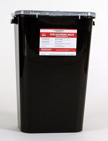 Bemis Sentinel - RCRA Waste Container 15-7/8 H X 16-1/2 L X 11-13/16 W Inch 11 Gallon Black Base / White Lid Gasketed Hinged Lid - 5011 070