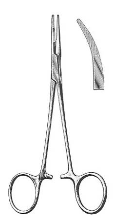 BR Surgical HerMann Medizintechnik Hemostatic Forceps Providence Hospital 5-1/2 Inch Surgical Grade Titanium NonSterile Ratchet Lock Finger Ring Handle Curved Blunt Serrated Tips - H112-27114