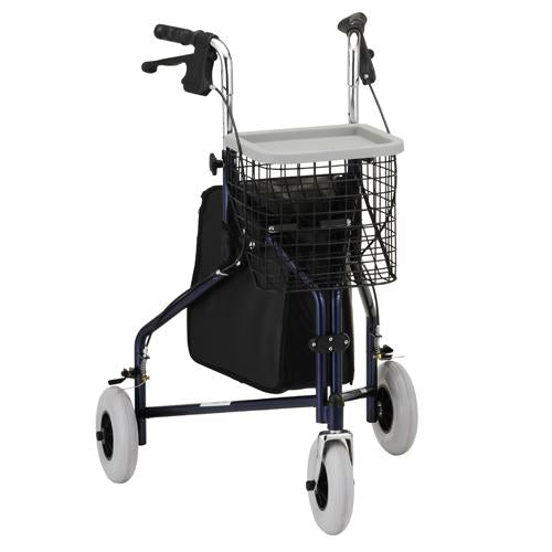 Nova Ortho-Med 3 Wheel Rollator Traveler Series Blue Adjustable Height / Folding Aluminum Frame - 4900BL