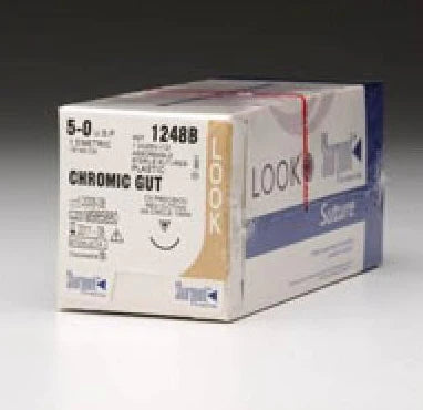 LOOK - Suture with Needle Absorbable Uncoated Undyed Suture Chromic Gut Size 5 - 0 18 Inch Suture 1-Needle 15 mm Length 1/2 Circle Reverse Cutting Needle - 598B