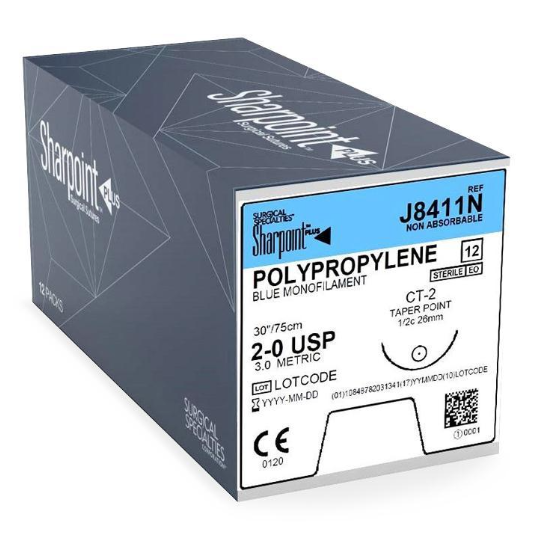 Surgical Specialties Suture With Needle  Nonabsorbable Uncoated Blue Suture Monofilament Polypropylene Suture Size 7 - 0 45 Cm Suture 1-Needle 9.3 Mm Length 3/8 Circle Taper Point Needle - J8701D
