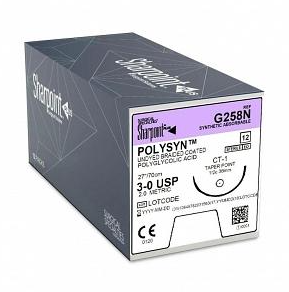 Surgical Specialties Suture With Needle Polysyn Absorbable Coated Undyed Suture Braided Polyglycolic Acid Suture Size 3 - 0 27 Inch Suture 1-Needle 36 Mm Length 1/2 Circle Taper Point Needle - G258N