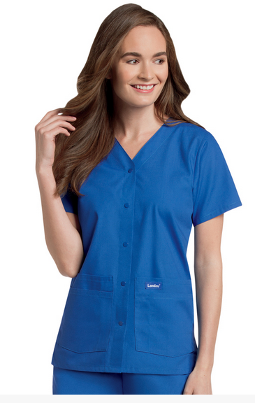 Landau Uniforms Scrub Shirt Small Graphite 4 Pockets Short Sleeves Female - 8219GRPSMALL