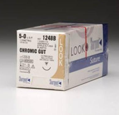 Surgical Specialties LOOK Suture with Needle Absorbable Uncoated Undyed Suture Chromic Gut Size 4-0 18 Inch Suture 1-Needle 15 mm Length 1/2 Circle Reverse Cutting Needle - 544B
