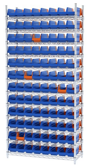 Akro-Mils SHELVING KIT, WIRE BIN 36442 96BINS 14"X36"74" W/INDICATOR - AWS143636442B