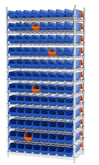 Akro-Mils SHELVING KIT, WIRE BIN 36448 96BINS 14"X36"74" W/INDICATOR - AWS183636448B
