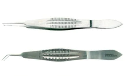 BR Surgical - Suture Forceps Castroviejo 4-1/4 Inch Length Surgical Grade Stainless Steel NonSterile NonLocking Wide Thumb Handle Angled 45° 1 X 2 Teeth with Tying Platform - BR43-15003