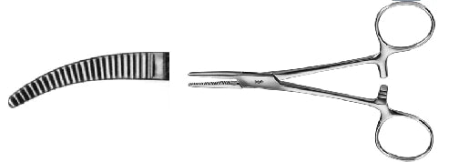 Aesculap - Hemostatic Forceps Spencer-Wells 5-1/8 Inch Length Surgical Grade Stainless Steel NonSterile Ratchet Lock Finger Ring Handle Curved Serrated Jaws - BH333R