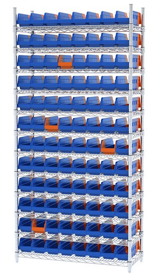 Akro-Mils SHELVING KIT, WIRE BIN 36462 96BINS 14"X36"X74" W/INDICATOR - AWS143636442BK