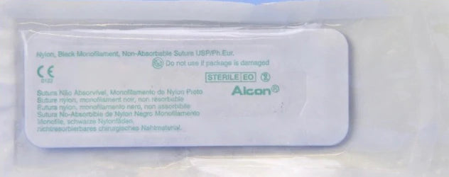 Alcon - Suture with Needle Nonabsorbable Uncoated Black Suture Monofilament Nylon Size 10 - 0 6 Inch Suture Double-Armed 5.51 mm Length 1/2 Circle Spatula Needle - 8065710001
