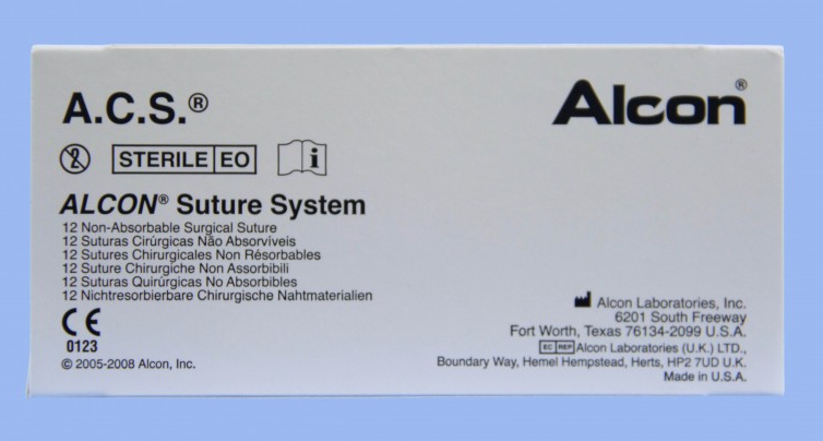 Alcon Suture with Needle Nonabsorbable Uncoated Black Suture Monofilament Nylon Size 10-0 12 Inch Suture Double-Armed 4.83 mm Length Bi-Curve Spatula Needle - 8065702101