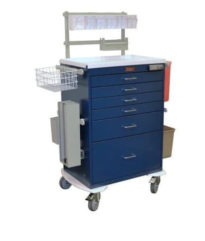 Harloff - Anesthesia Cart 22 X 32 X 42.5 Inch Red (4)-3 Inch, (1)-6 Inch, (1)-12 Inch Drawer Configuration, 17 X 23 Inch Internal Drawer - 7450E