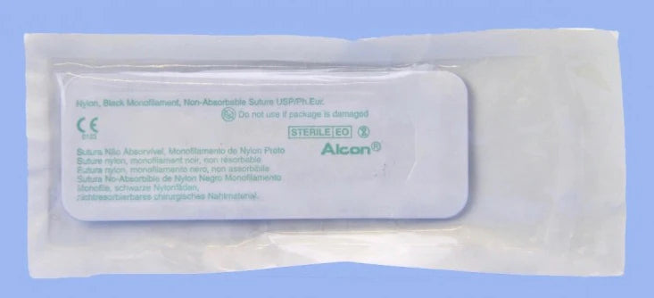 Alcon - Suture with Needle Nonabsorbable Uncoated Black Suture Monofilament Nylon Size 10 - 0 12 Inch Suture Double-Armed 5.51 mm Length 1/2 Circle Spatula Needle - 8065192101