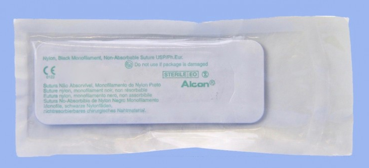 Alcon Suture with Needle Nonabsorbable Uncoated Black Suture Monofilament Nylon Size 10-0 12 Inch Suture Double-Armed 5.51 mm Length 1/2 Circle Spatula Needle - 8065192101