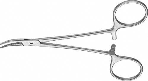 Aesculap Aesculap Hemostatic Forceps Halsted-Mosquito 5 Inch Surgical Grade Stainless Steel NonSterile Ratchet Lock Finger Ring Handle Curved Delicate Serrated Jaws - BH111R