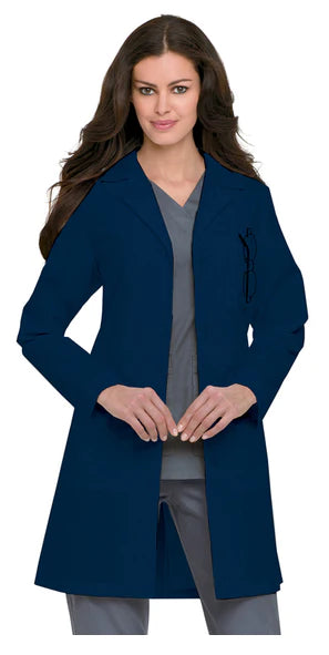 Landau Uniforms - Lab Coat Navy Blue Size 4 Mid Length Reusable - 3155-BNP-4