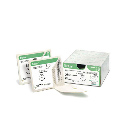 Aesculap Trelon Suture with Needle Nonabsorbable Coated Black Suture Braided Polyamide Size 1 75 cm Suture 1-Needle 37 mm Length 1/2 Circle Round Bodied Needle - C0790295
