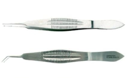 BR Surgical BR Surgical Suture Forceps Castroviejo 4-1/4 Inch Surgical Grade Stainless Steel NonSterile NonLocking Wide Thumb Handle Angled 45° 1 X 2 Teeth w/Tying Platform - BR43-15003
