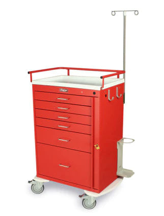 Classic Line - Emergency Cart 22 X 35 X 45.75 Inch, 86.25 Inch IV Pole Beige (4)-3 Inch, (1)-6 Inch, (1)-12 Inch Drawer Configuration, 17 X 23 Inch Internal Drawer - 6401