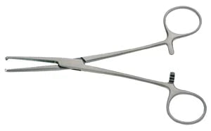 BR Surgical - Hemostatic Forceps Rochester-Oschner 6-1/4 Inch Length Surgical Grade Stainless Steel NonSterile Ratchet Lock Finger Ring Handle Curved Serrated Tips with 1 X 2 Teeth - BR12-32116