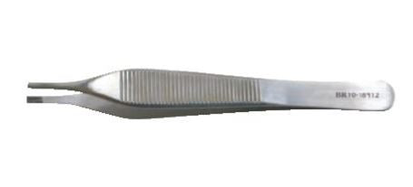 BR Surgical BR Surgical Tissue Forceps Adson-Brown 4-3/4 Inch Surgical Grade Stainless Steel / Tungsten Carbide NonSterile NonLocking Thumb Handle Straight 7 X 7 Side Grasping Teeth - BR10-18912