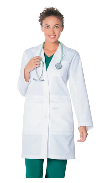 Landau Uniforms - Lab Coat White Size 4 Mid Length Reusable - 3172WWF SZ4