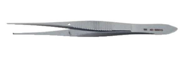 BR Surgical - Dressing Forceps Von-Graefe-Iris 4 Inch Length Surgical Grade Stainless Steel NonSterile NonLocking Thumb Handle Curved 30° Serrated Tips - BR42-81110