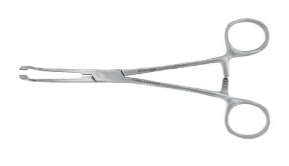 BR Surgical Tissue Forceps Allis 7-1/4 Inch Stainless Steel Ratchet Lock Finger Ring Handle Angled 5 X 6 Teeth - BR64-12020