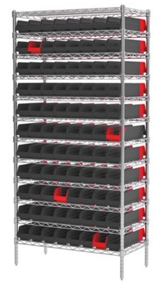 Akro-Mils SHELVING KIT, WIRE BIN 36448 96BINS 18"X36"X74" W/INDICATOR - AWS183636448BK