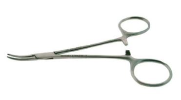 BR Surgical BR Surgical Hemostatic Forceps Halsted 5 Inch Surgical Grade Stainless Steel NonSterile Ratchet Lock Finger Ring Handle Curved 1 X 2 Teeth - BR12-23112