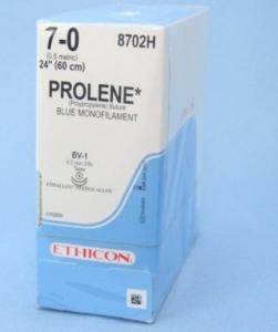 Prolene - Suture with Needle Nonabsorbable Uncoated Blue Suture Monofilament Polypropylene Suture Size 7 - 0 24 Inch Suture Double-Armed 9.3 mm Length 3/8 Circle Taper Point Needle - 8702H